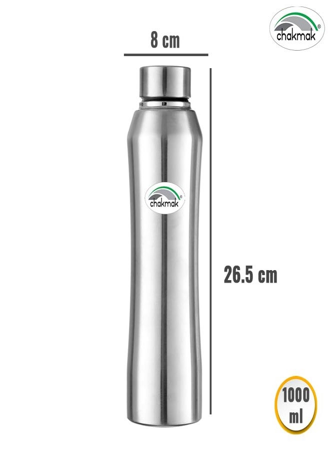 Chakmak Rush Stainless Steel Water Bottle - 1000 ml, Silver, Leak Proof for Office, Gym, Home, Kitchen, Hiking, Trekking, Travel - Image 2
